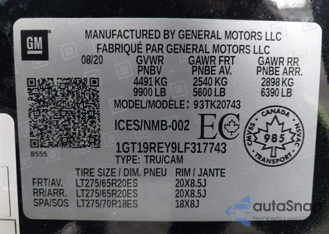 2020 GMC Sierra 2500Hd 4Wd Long Bed Denali/4Wd Standard Bed Denali z USA, uszkodzony, nr VIN 1GT19REY9LF317743
